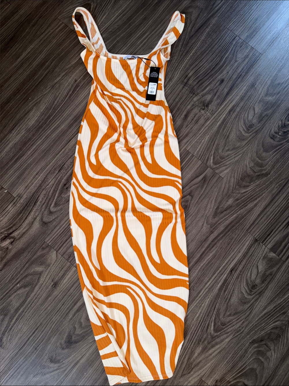 Fashion Nova Cream and Orange Zebra-Stripe Ribbed Maxi Dress - Picture 1 of 3